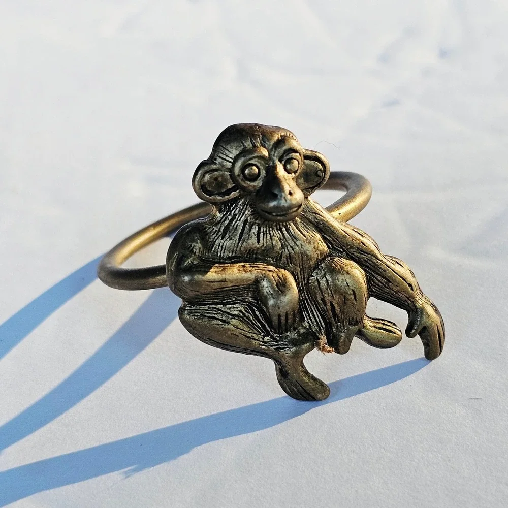 Vintage Monkey Napkin Rings Brass Tone Metal Animal Jungle Decor Set of 3